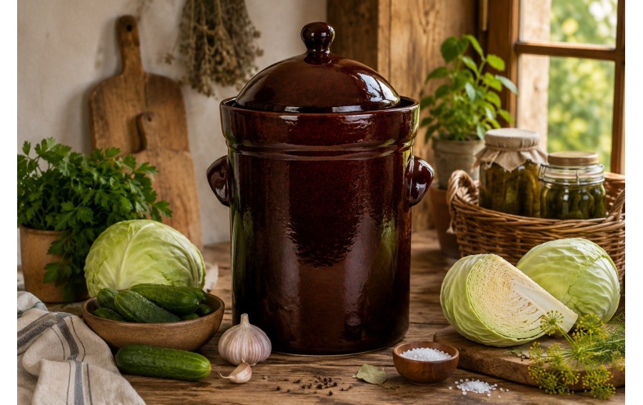 Garnek ceramiczny do kiszenia 15 L Bolesławiec Dekor ZM brązowy