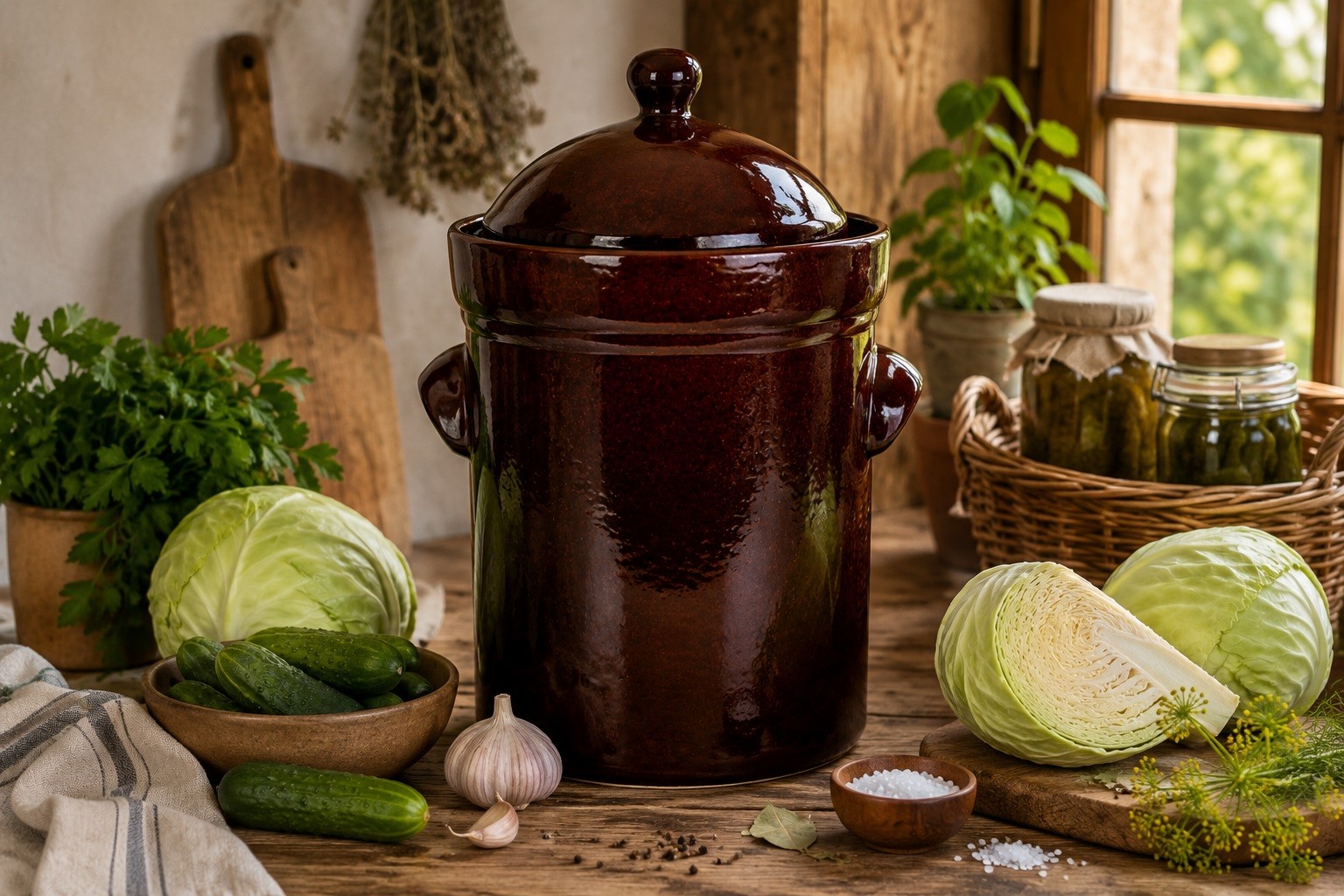 Garnek ceramiczny 15 L z pokrywą Dekor ZM brązowy