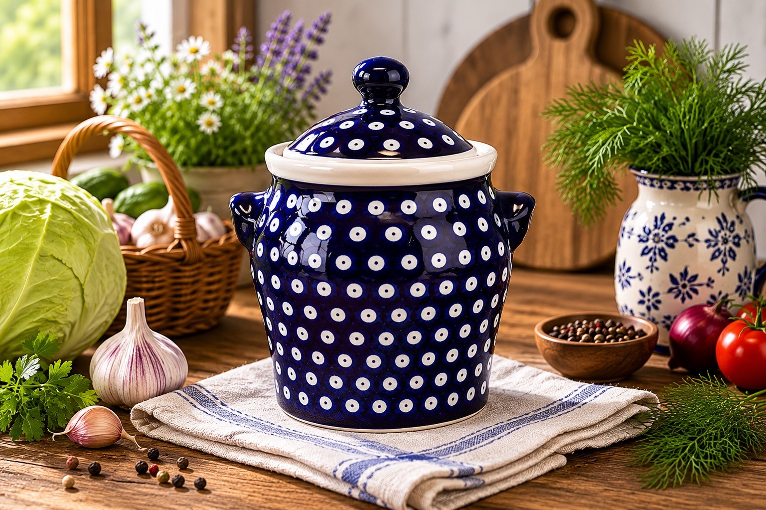 Garnek ceramiczny 1,5 L z pokrywką Bolesławiec Dekor 42