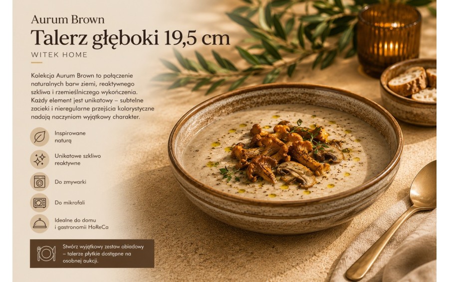Talerz głęboki Aurum Brown 19,5 cm porcelana Witek Home