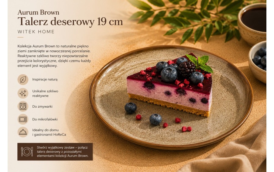 Talerz deserowy 19 cm Aurum Brown porcelanowy Witek Home