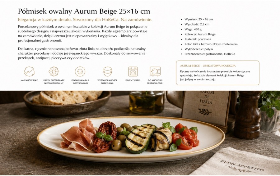 Półmisek owalny 25x16 cm Aurum Beige | Porcelana HoReCa | Witek Home