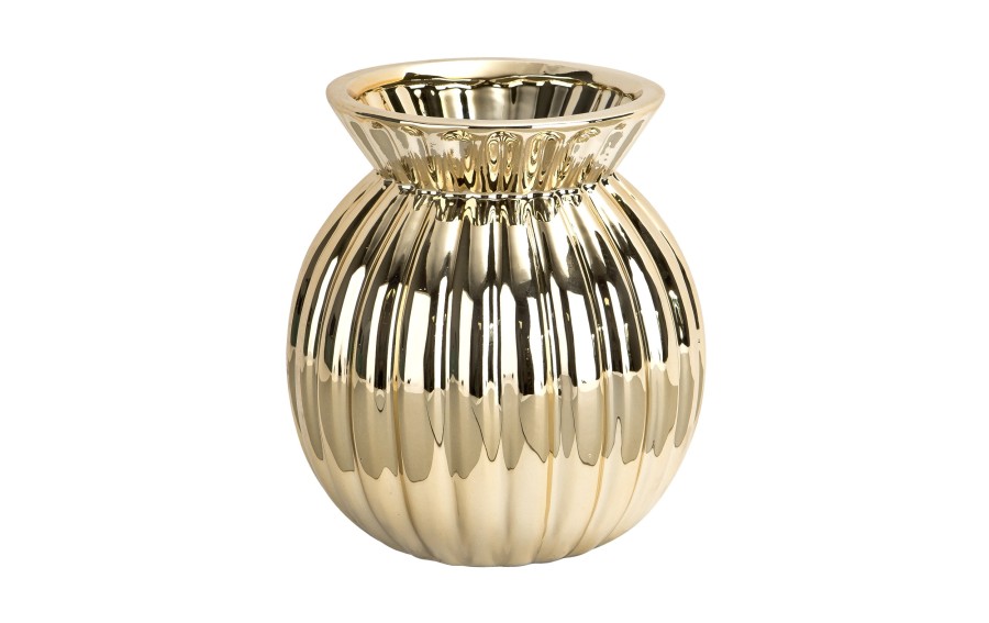Wazon ceramiczny złoty w prążki Ewax 19 cm