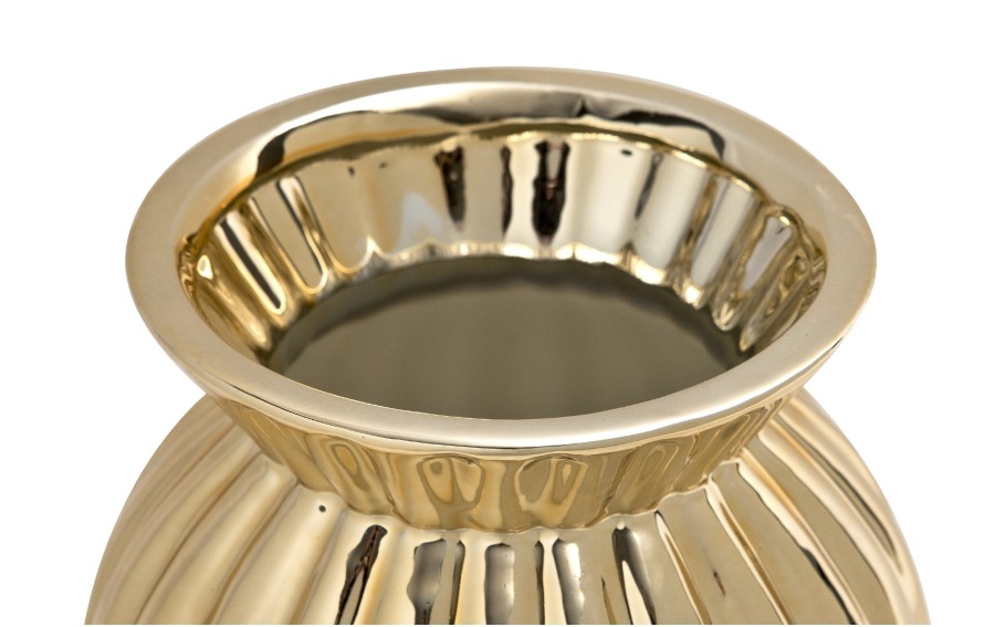 Wazon ceramiczny złoty w prążki Ewax 19 cm