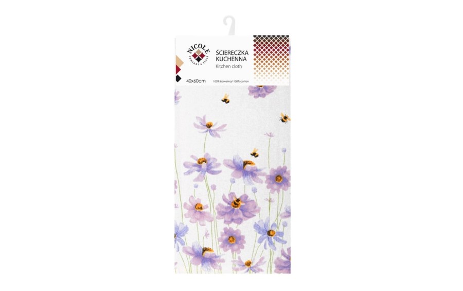 Ściereczka kuchenna bawełniana 40 × 60 cm kwiaty i pszczoły