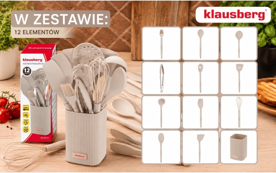 Zestaw przyborów kuchennych 12 el. beżowy silikonowy, Klausberg KB-9012