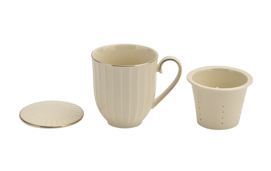 Kubek porcelanowy  z zaparzaczem NINA ECRU Exclusive New Bone China