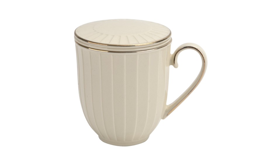 Kubek porcelanowy  z zaparzaczem NINA ECRU Exclusive New Bone China
