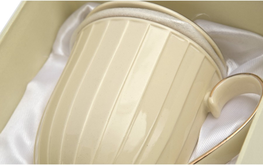 Kubek porcelanowy  z zaparzaczem NINA ECRU Exclusive New Bone China
