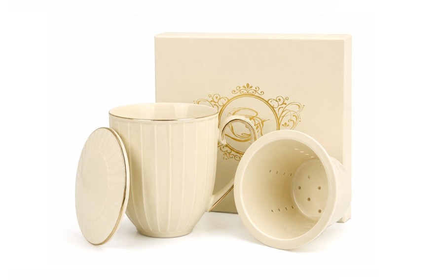 Kubek porcelanowy  z zaparzaczem NINA ECRU Exclusive New Bone China