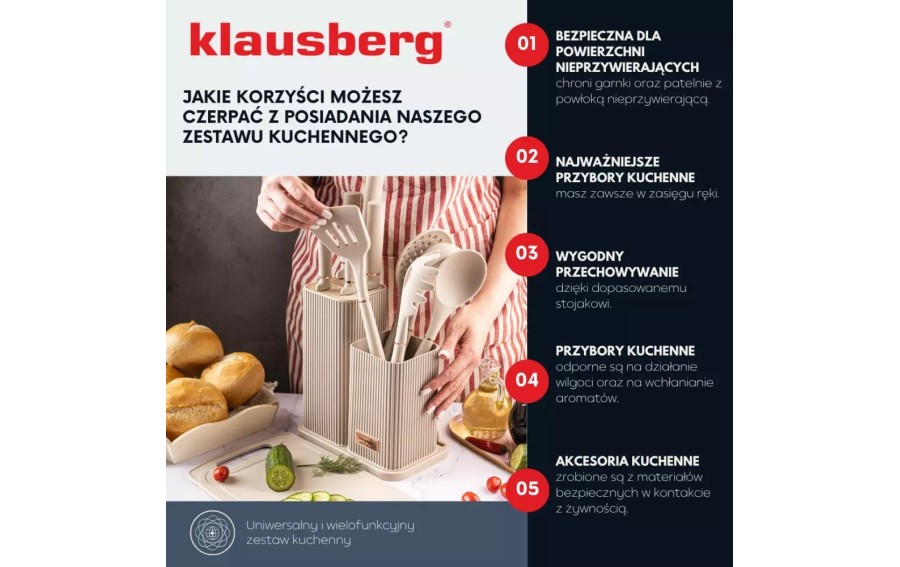 Zestaw noży i przyborów kuchennych z deską 12 elementów Kaszmir KB-7935