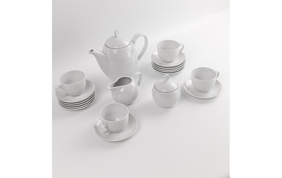 Serwis kawowy 12 os. 15 el. WA-98 Biała Koronka | Polska porcelana
