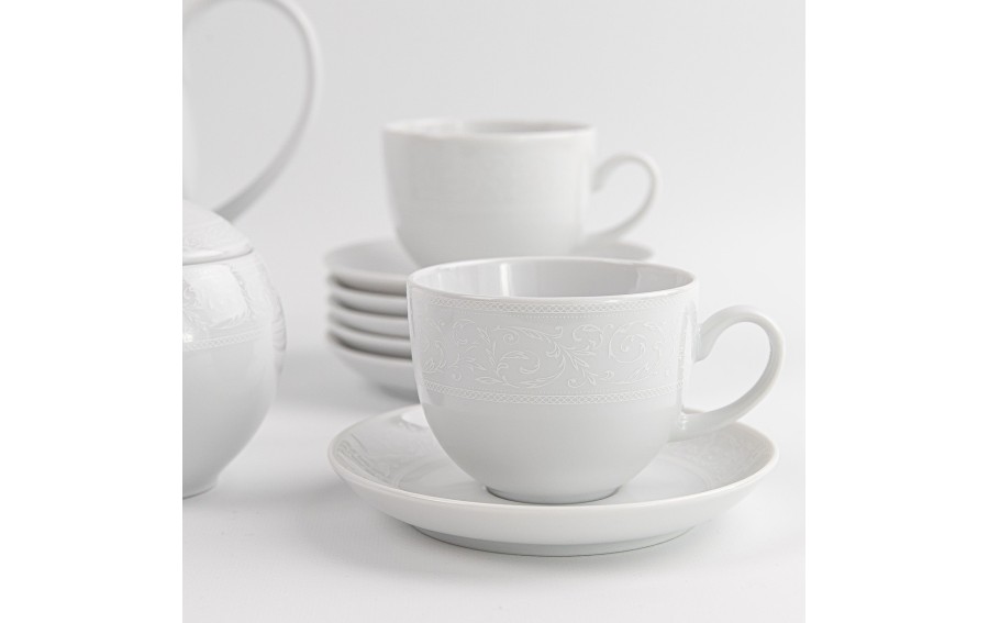 Serwis kawowy 12 os. 15 el. WA-98 Biała Koronka | Polska porcelana