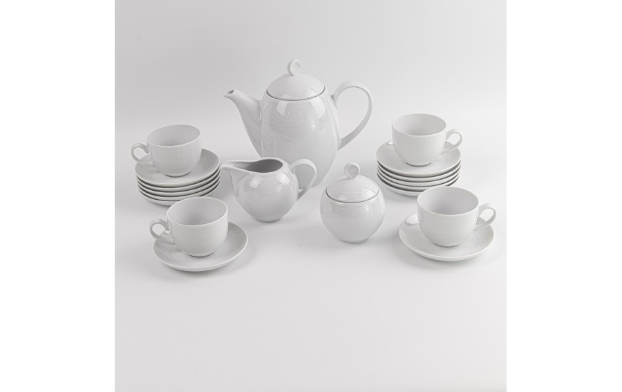 Serwis kawowy 12 os. 15 el. WA-98 Biała Koronka | Polska porcelana