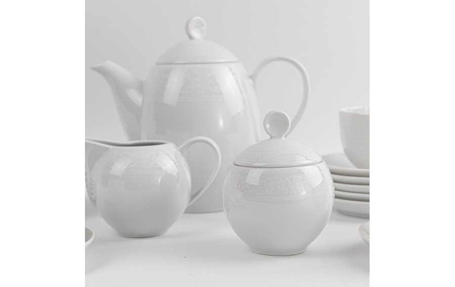 Serwis kawowy 12 os. 15 el. WA-98 Biała Koronka | Polska porcelana