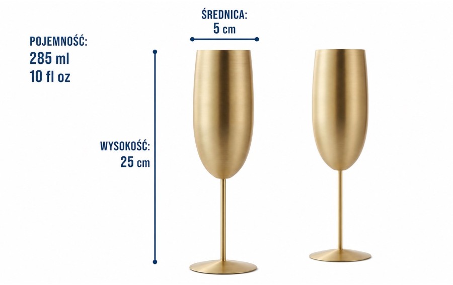 Zestaw 4 złotych kieliszków do szampana 280 ml