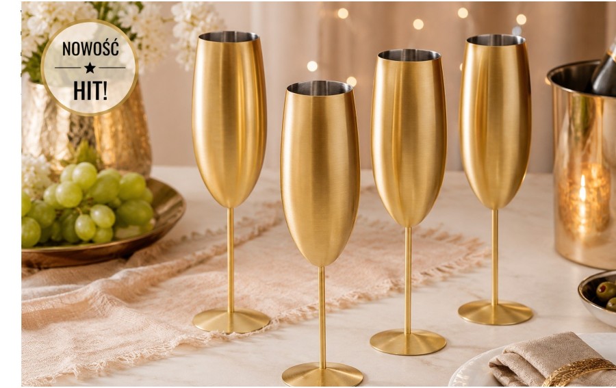 Zestaw 4 złotych kieliszków do szampana 280 ml