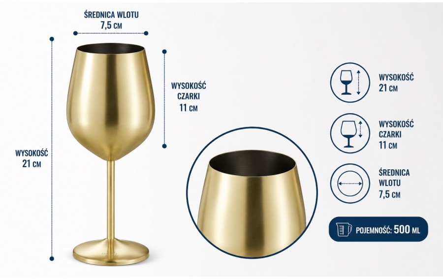 Zestaw 4 złotych kieliszków do wina 500 ml Redfit