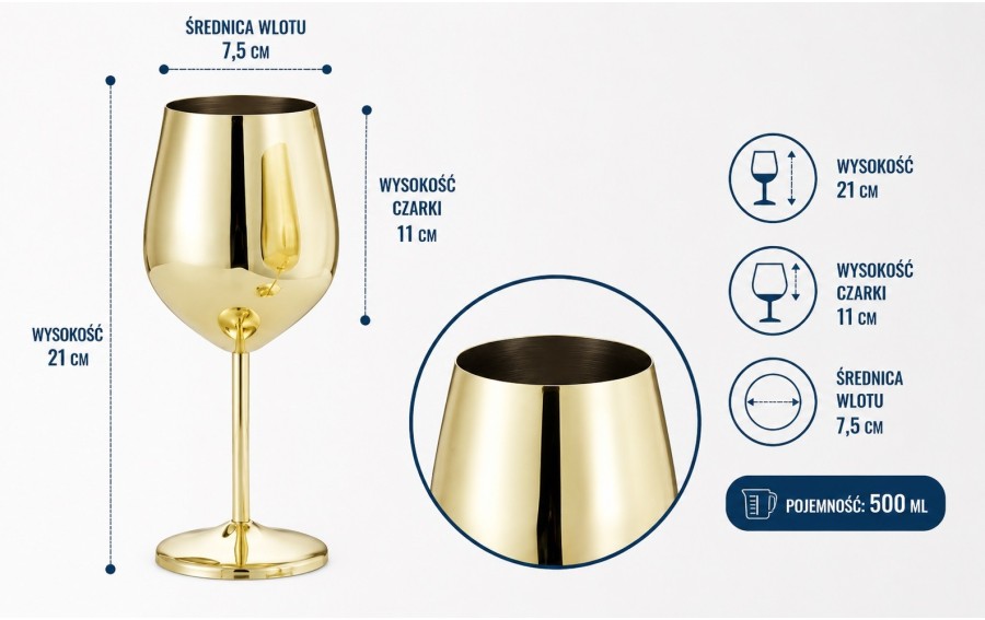 Zestaw 2 złotych kieliszków do wina 500 ml Redfit