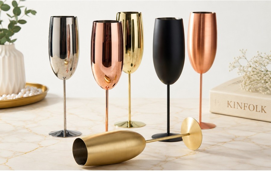 Zestaw 2 złotych kieliszków do szampana 280 ml