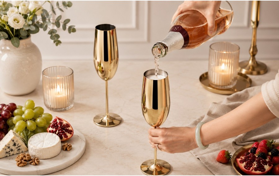 Zestaw 2 złotych kieliszków do szampana 280 ml