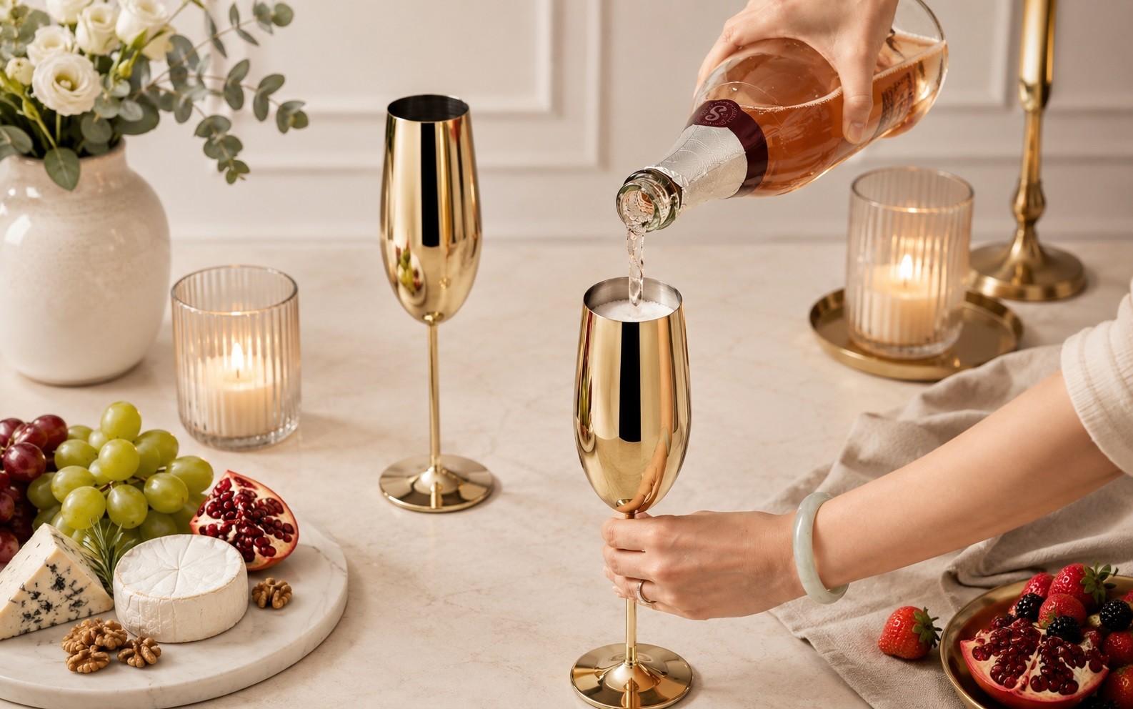 Komplet 2 kieliszków do szampana 280 ml złot połysk nietłukące