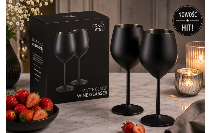 Zestaw 2 czarnych kieliszków do wina 500 ml Redfit