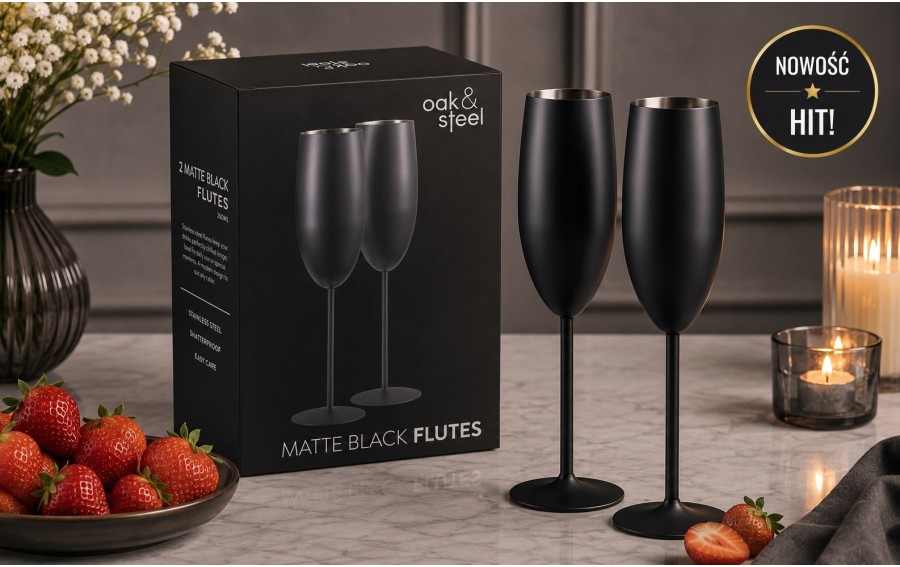 Zestaw 2 czarnych kieliszków do szampana 280 ml