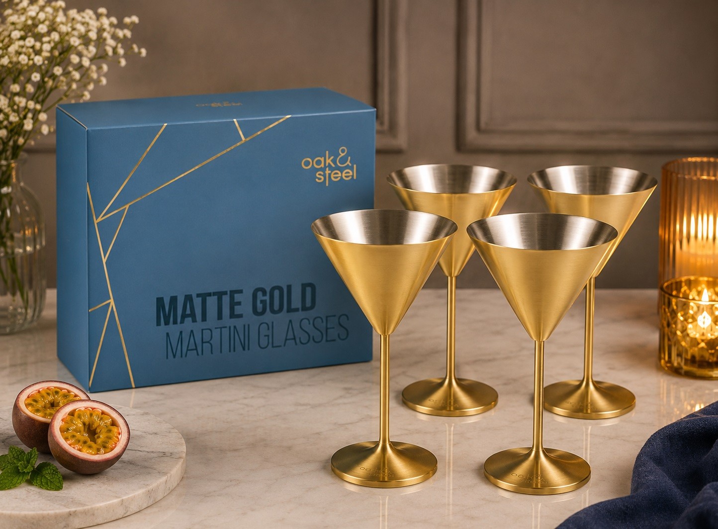 Komplet 4 kieliszków do martini 460 ml złote matowe nietłukące