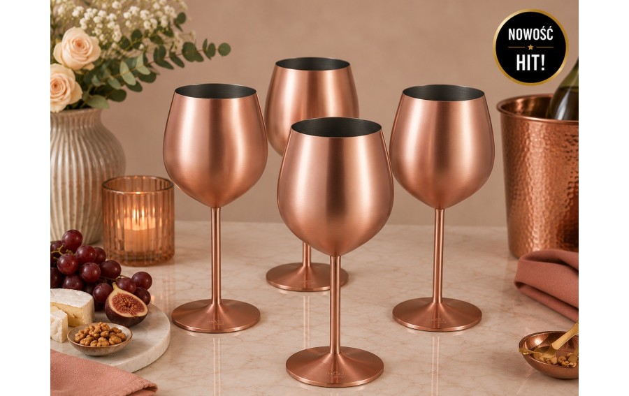 Zestaw 4 różowo złotych kieliszków do wina 500 ml Redfit