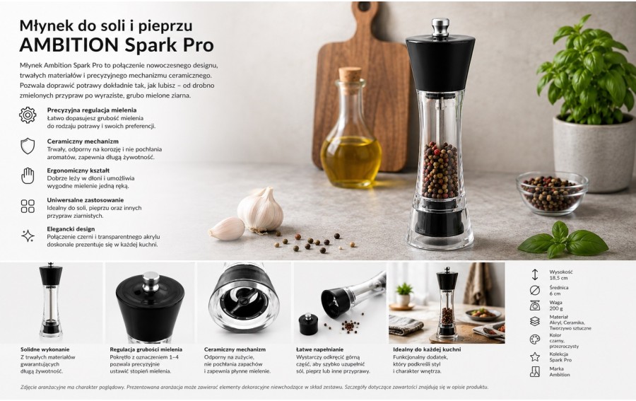 Młynek do soli i pieprzu Ambition Spark Pro 18,5 cm ceramiczny