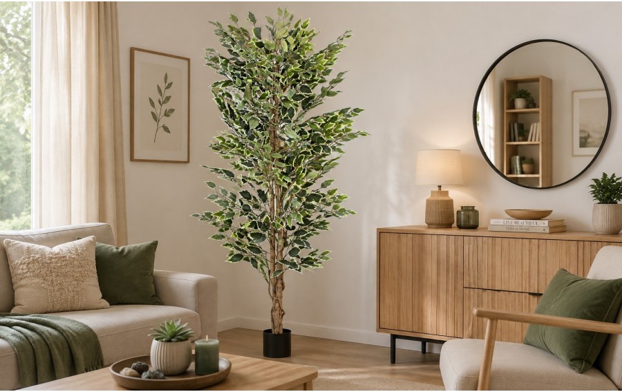 Sztuczny fikus biało-zielony 210 cm Rojek Decor