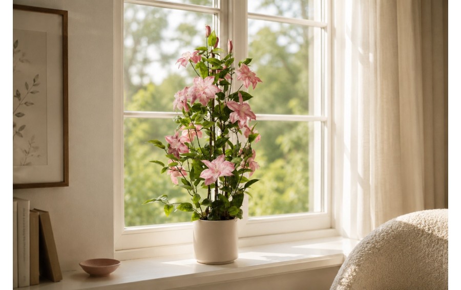 Sztuczny clematis różowy w doniczce 100 cm powojnik