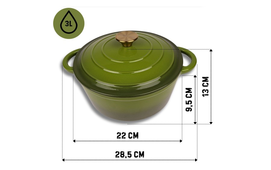 Garnek żeliwny emaliowany 3L 22cm oliwkowy indukcja piekarnik elegancki garnek kuchenny