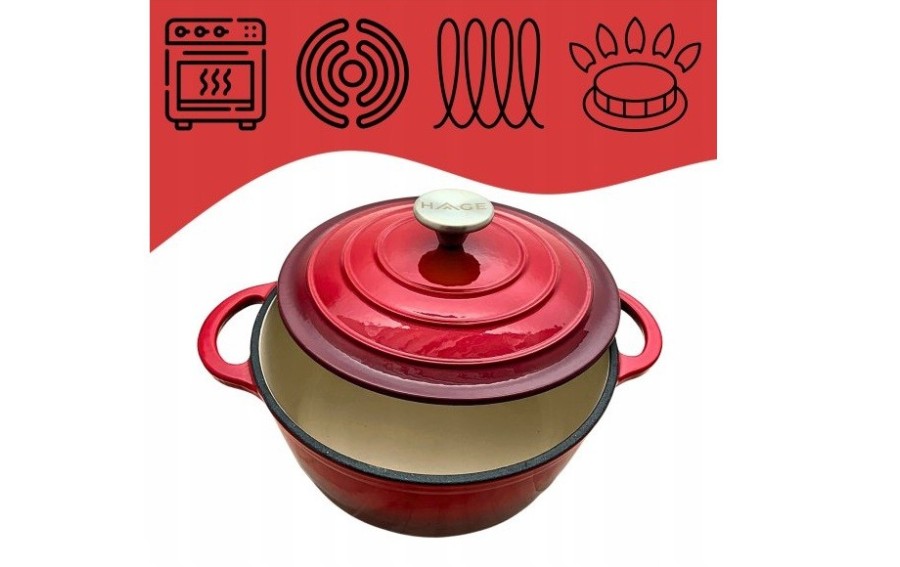 Garnek żeliwny emaliowany 5L 26 cm czerwony indukcja piekarnik elegancki garnek kuchenny