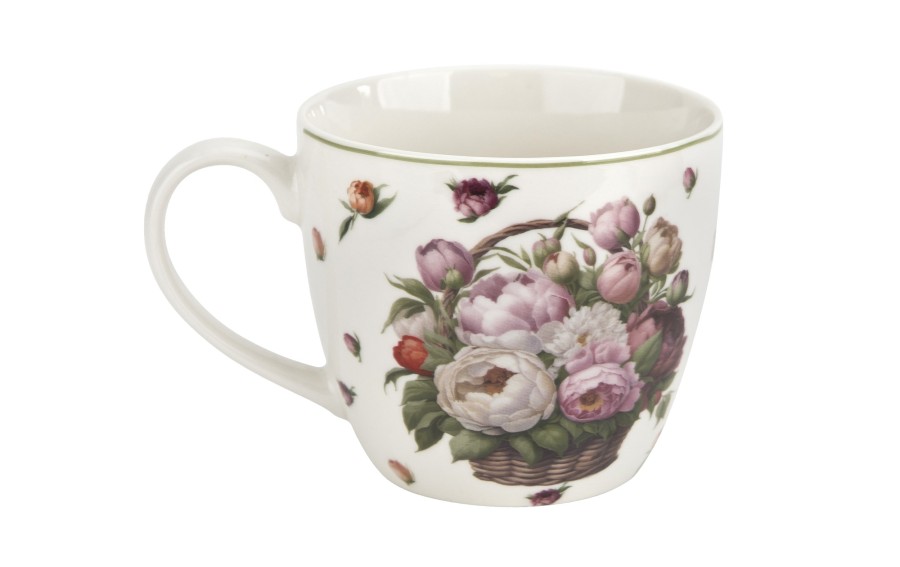 Kubek porcelanowy 460 ml kosz kwiatów Piwonie
