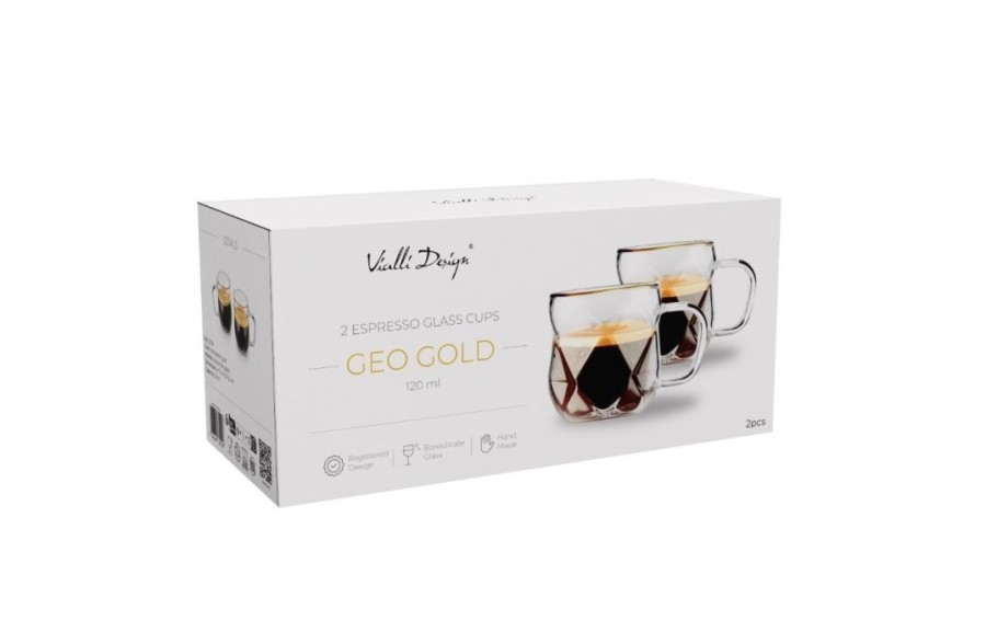 Komplet 2 filiżanek do espresso Geo Gold 120 ml Vialli Design