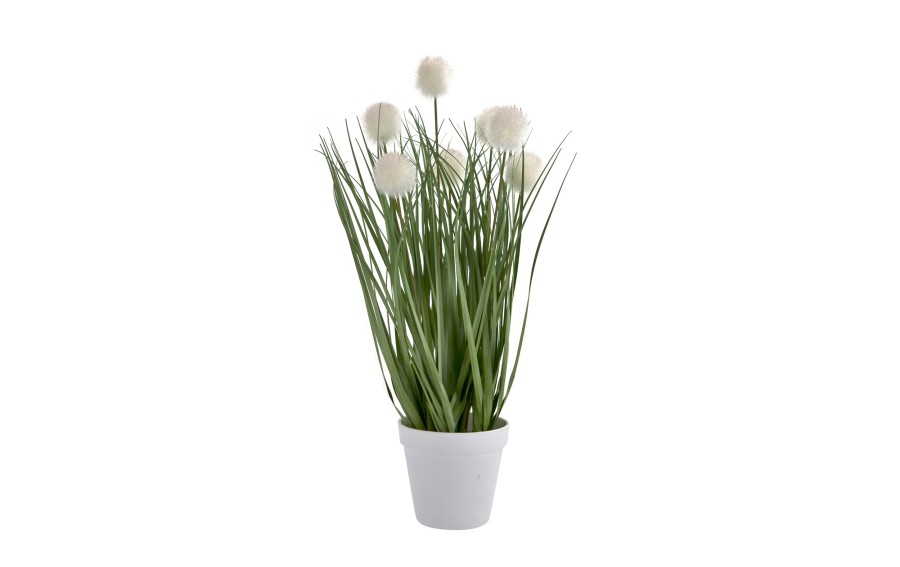 Sztuczna trawa z białymi kwiatami Dekor-Pap 43 cm