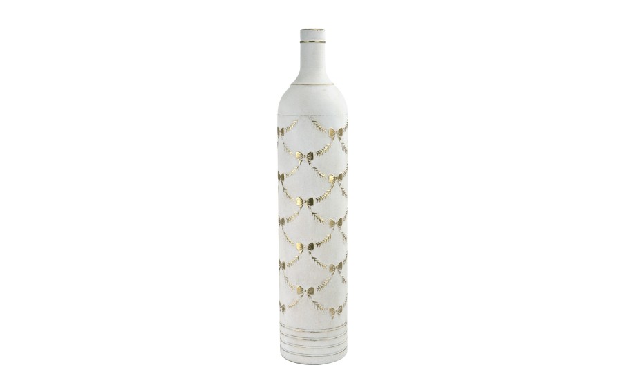 Metalowy wazon Ewax 2670 biało-złoty 80 cm