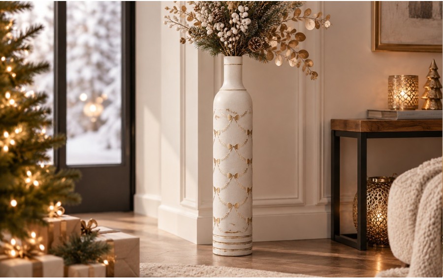 Metalowy wazon Ewax 2670 biało-złoty 80 cm
