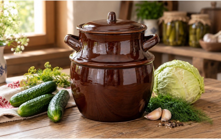 Beczka ceramiczna do kiszenia 4 l Chomik brązowa