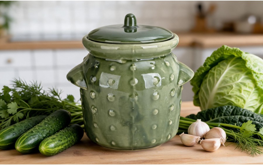Garnek ceramiczny do kiszenia 2,5 L zielony Chomik