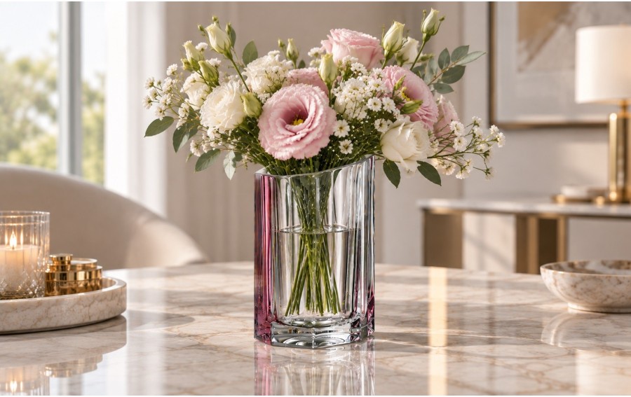 Wazon Bohemia Bazalt Pink Line 20 cm kryształowy