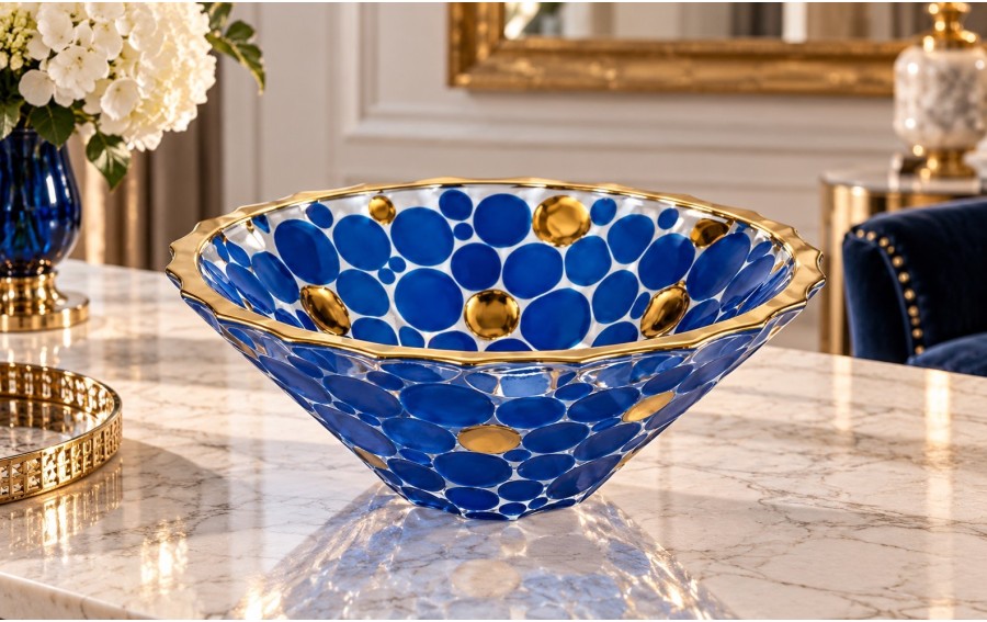 Bohemia Lisboa Gold Blue misa kryształowa 30 cm