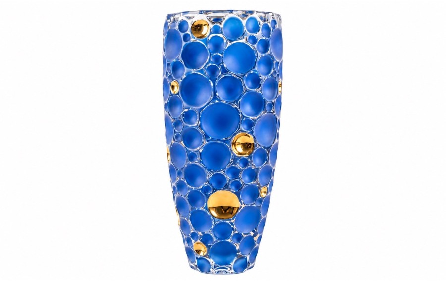Bohemia Lisboa Gold Blue wazon kryształowy 35 cm