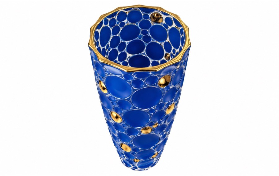Bohemia Lisboa Gold Blue wazon kryształowy 35 cm
