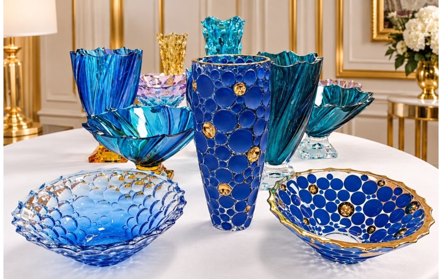 Bohemia Lisboa Gold Blue misa kryształowa 30 cm