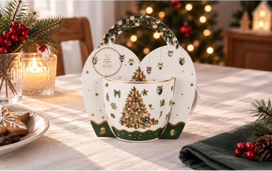 Kubek TREE SPARKLE 460 ml w ozdobnym koszyczku