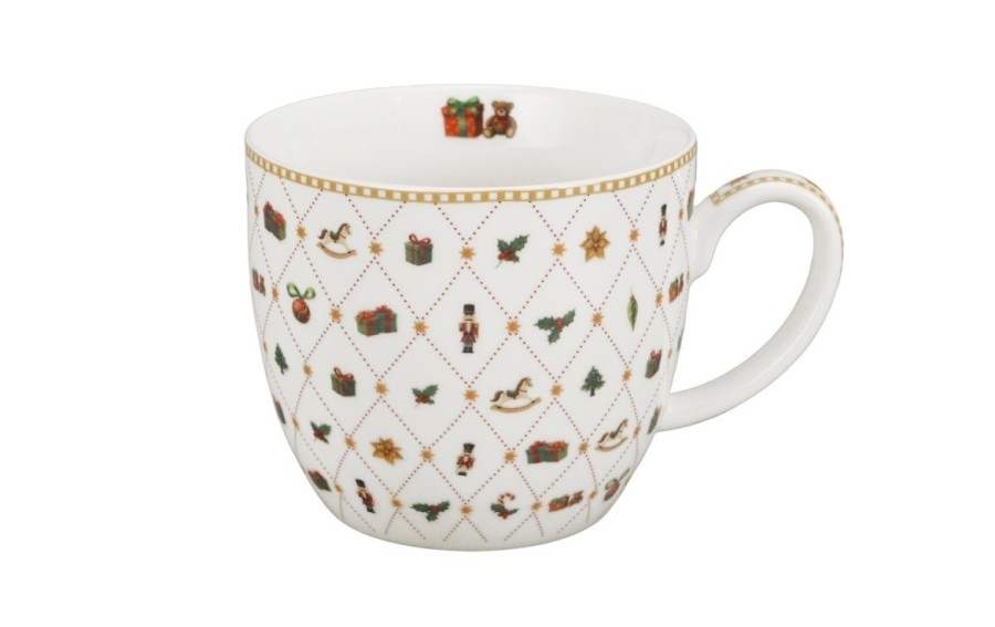 Kubek Ornament Joy 460 ml w koszyczku świątecznym