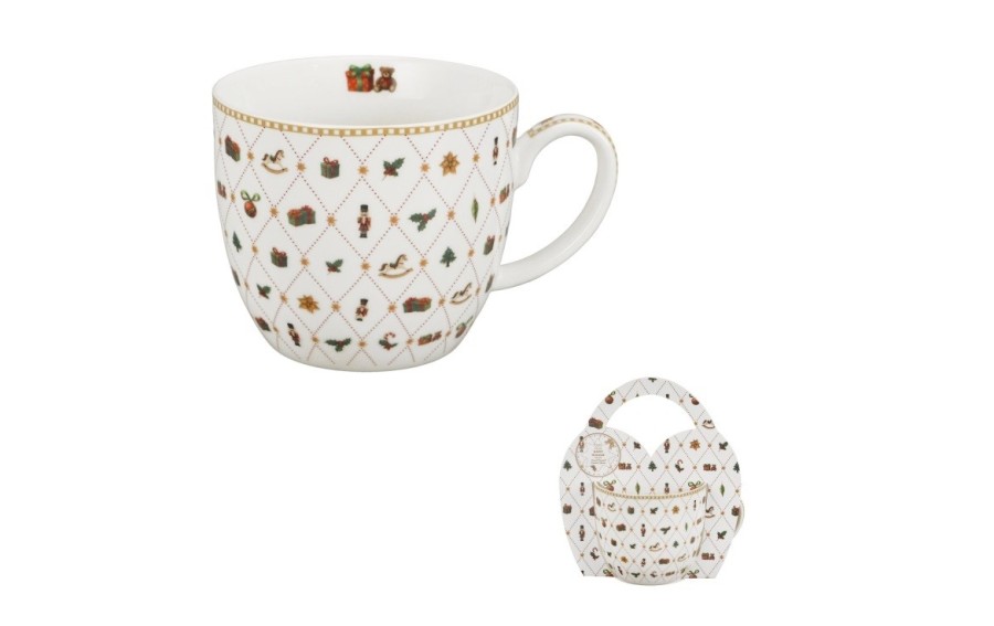 Kubek Ornament Joy 460 ml w koszyczku świątecznym